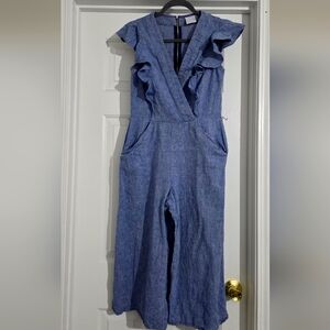 Blue Linen Cotton Woman Jumpsuit Violet